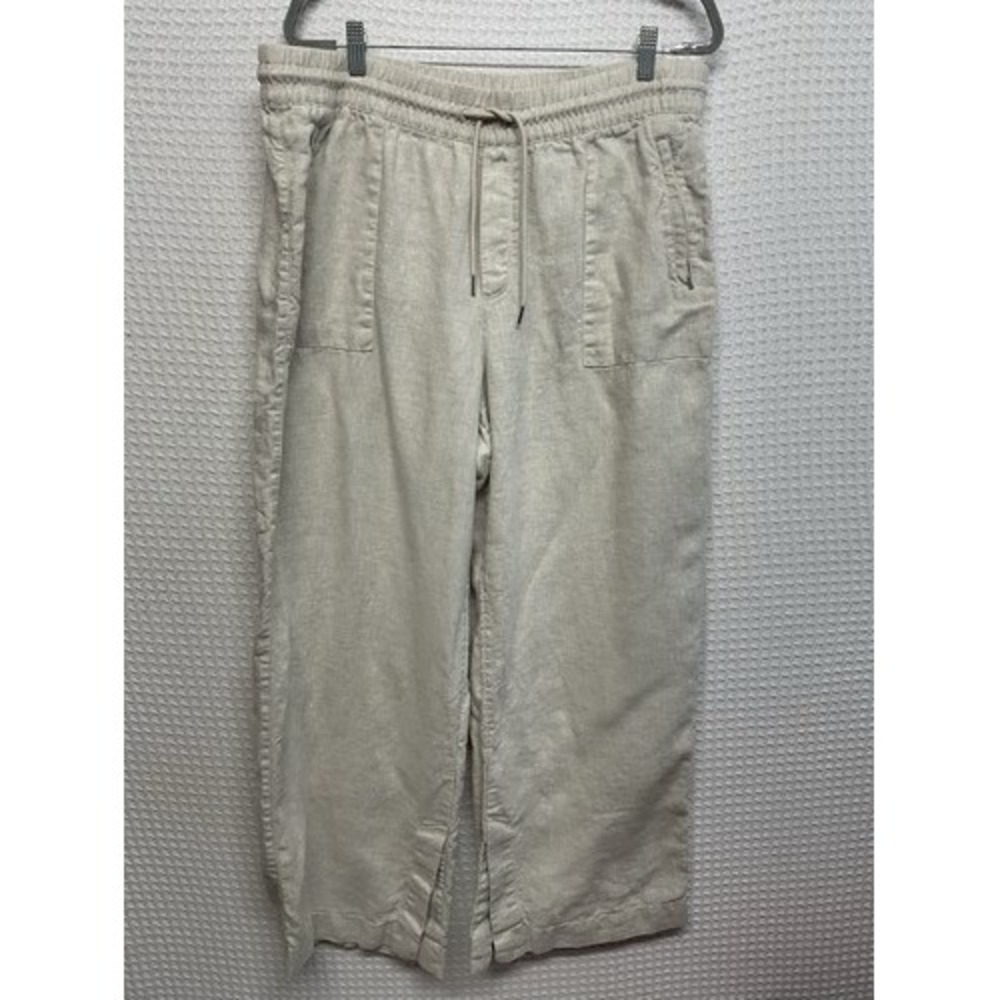 Athleta Beige Cabo Elastic Waist Drawstring Wide Leg Pants Woman XL Indonesia